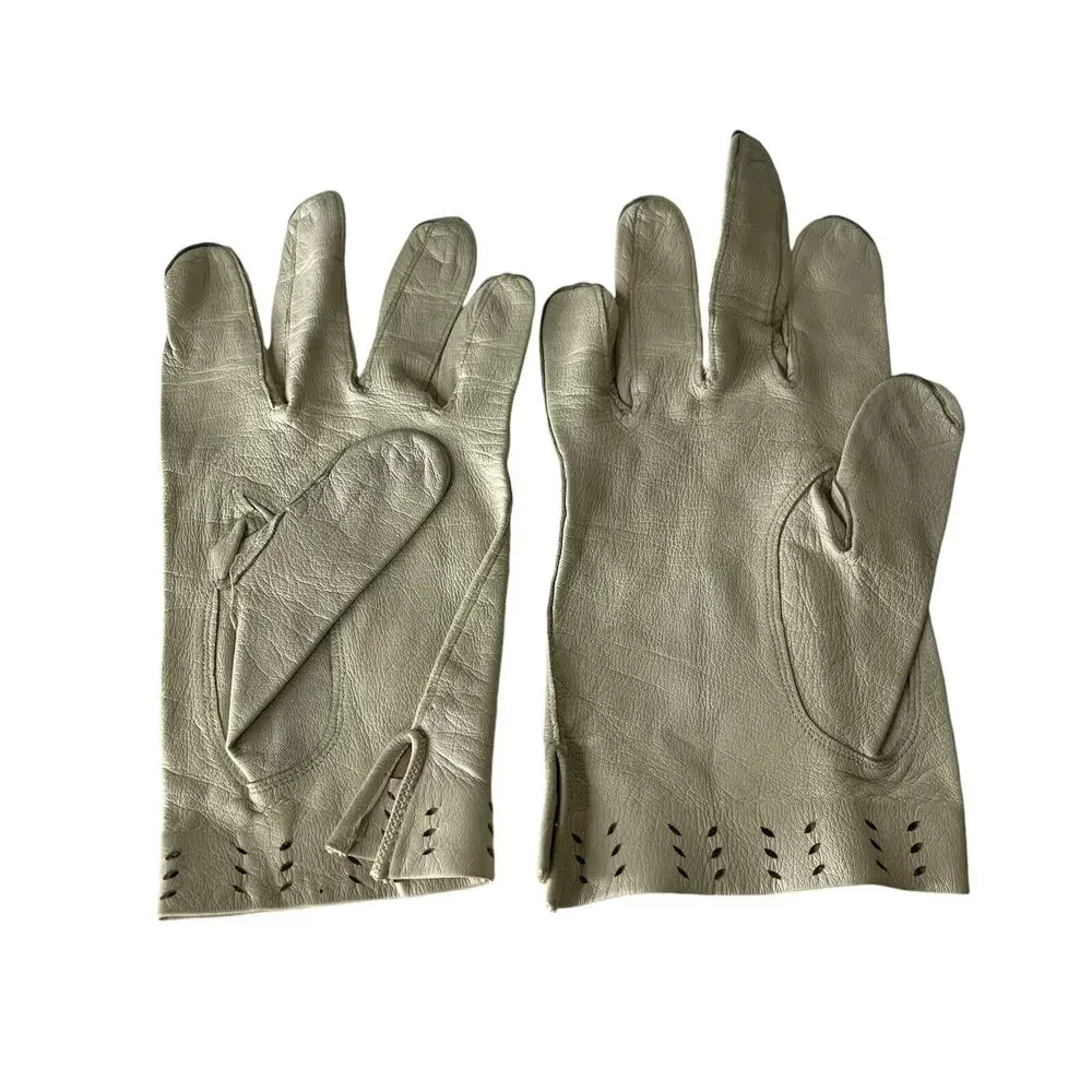 Vintage 80s Cream White Leather Driving Gloves Size 7 1/4 Small Lightweight Soft